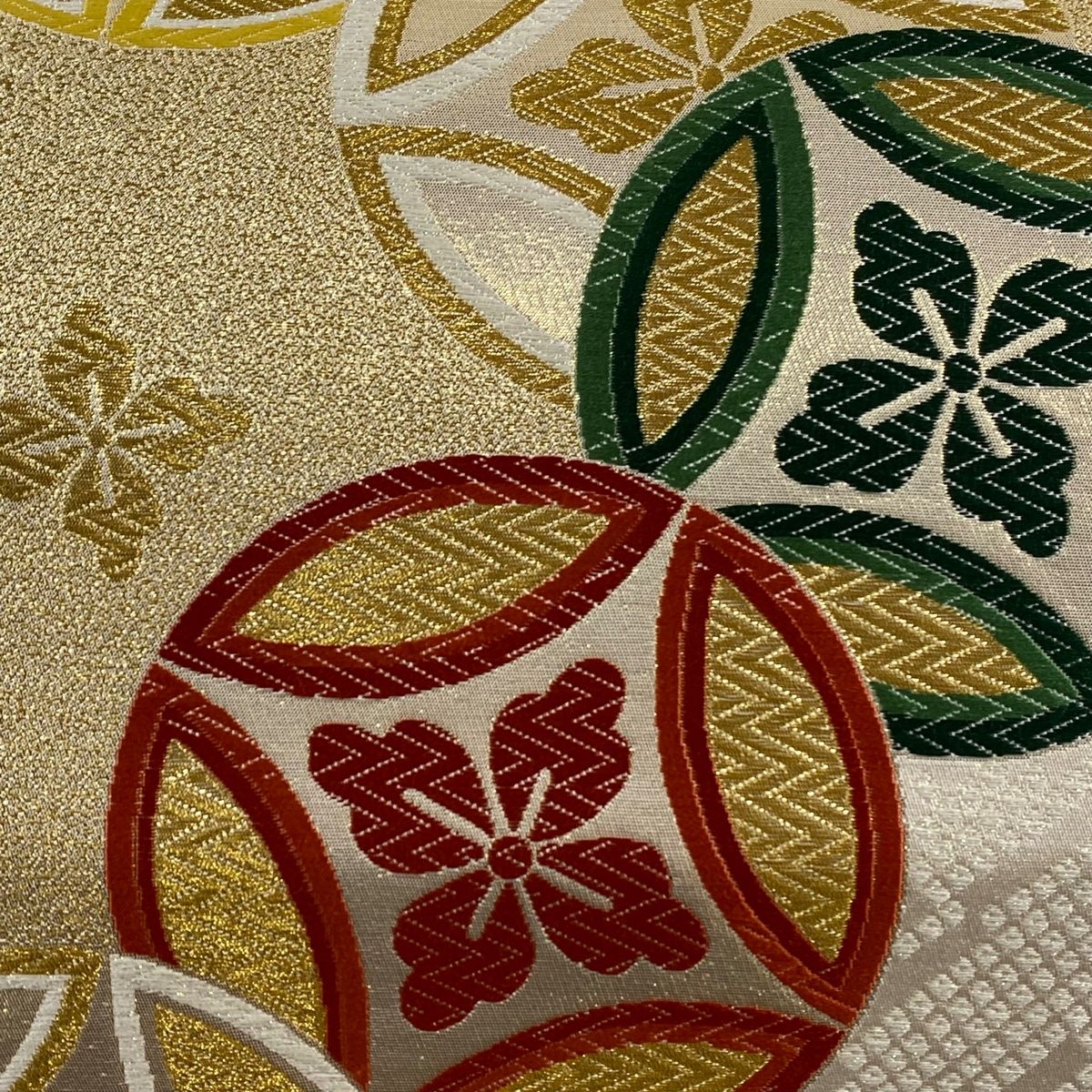 袋帯 秀品 落款 寛永 ますいわ屋 七宝 花菱 金糸 唐織 金色 六通 正絹