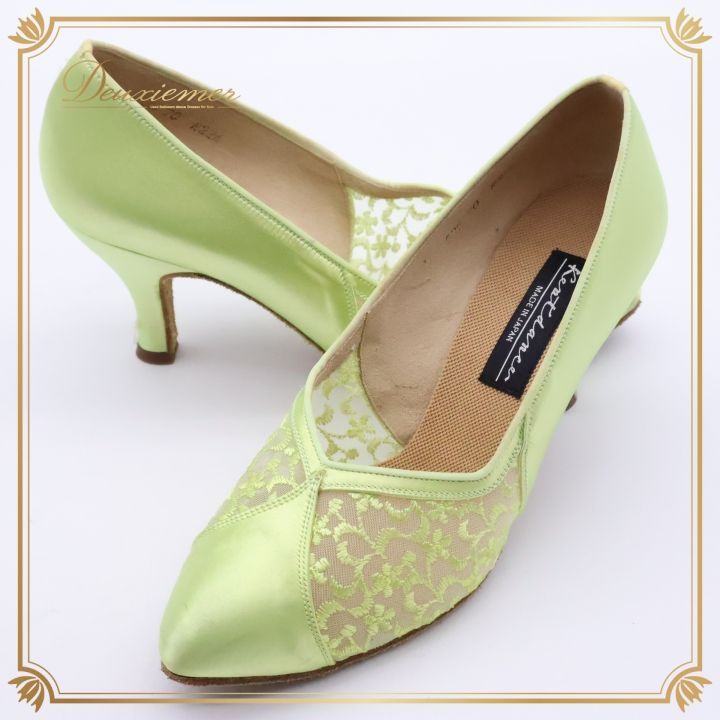 社交ダンス 衣装 スタンダード 22 1|2CM 靴 シューズ ケントダンス レディース グリーン系 黄緑 Kentdance 日本製 ヒール 舞台 イベント メッシュ 花柄 光沢 おしゃれ ダンス用シューズ フォーマル かわいい 女性用 ステージ用 発表会