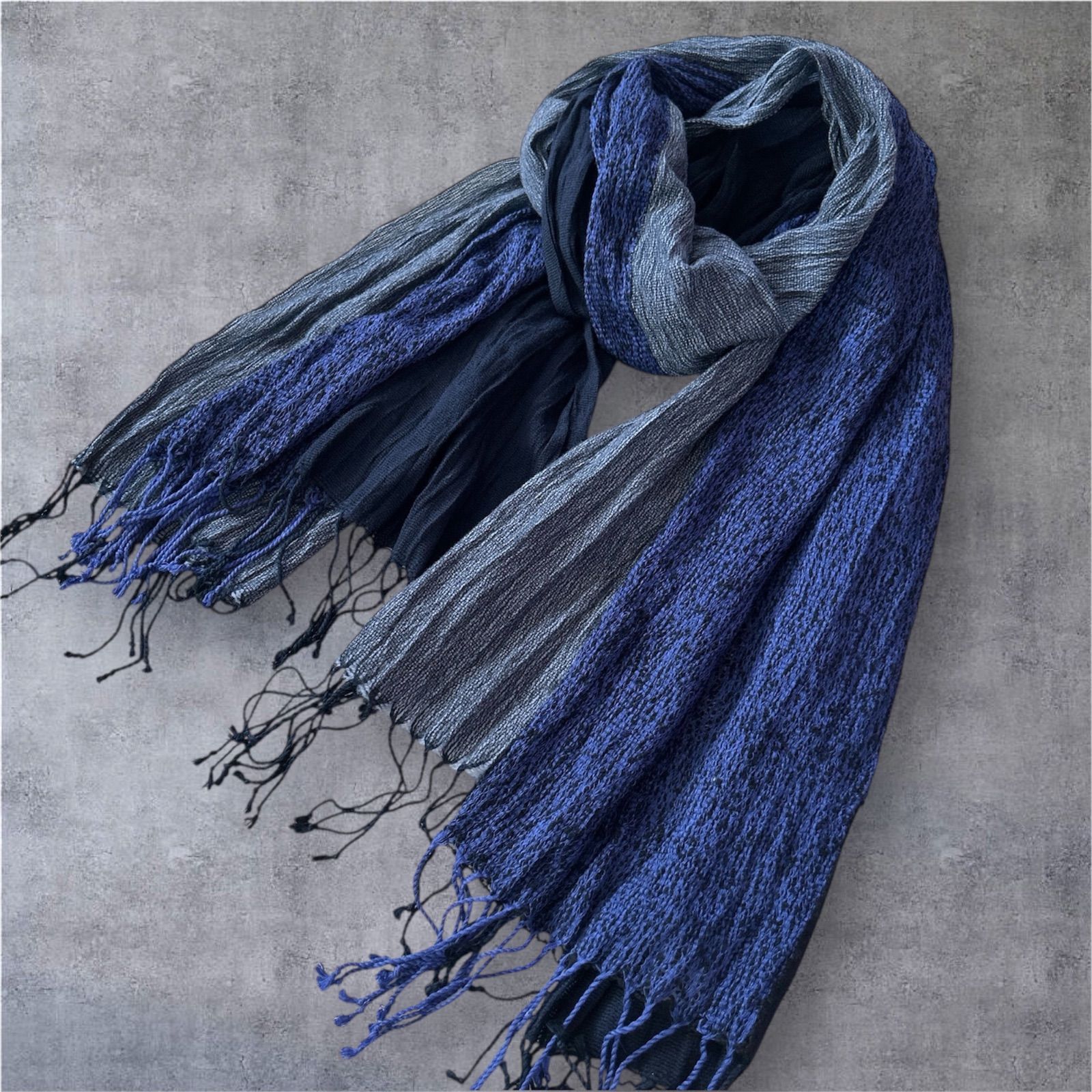 ISSEY MIYAKE イッセイミヤケ ウール シルク 大判ストール マフラー ネイビー系