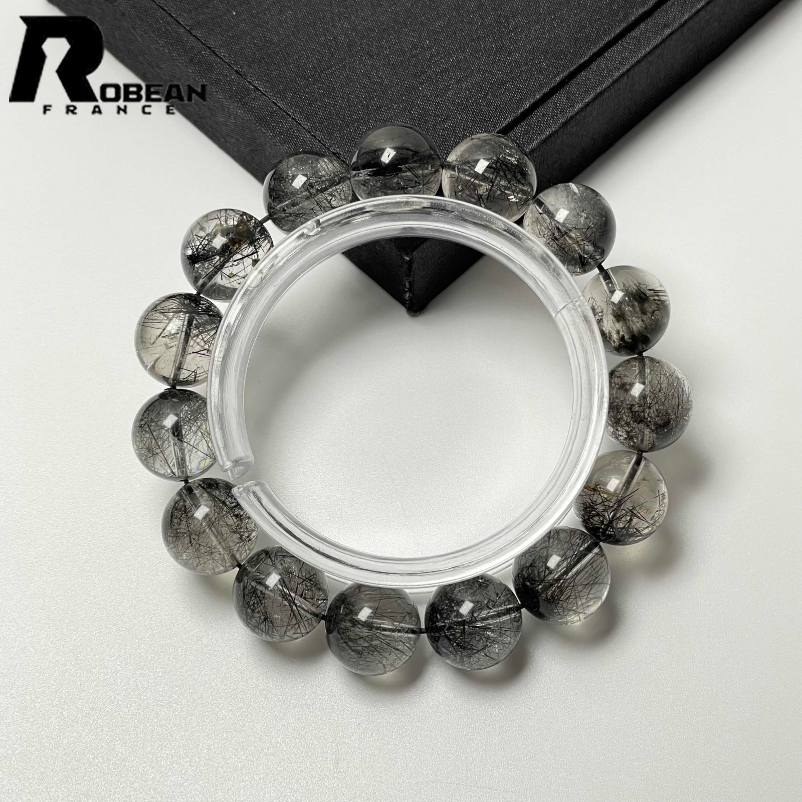 上級 EU製 定価33万円 ROBEAN ブラックルチルクォーツ 黒針水晶 ブレスレット パワーストーン 金運 天然石 原石 プレゼント2 ギフト 14.1-14.9mm M0612526