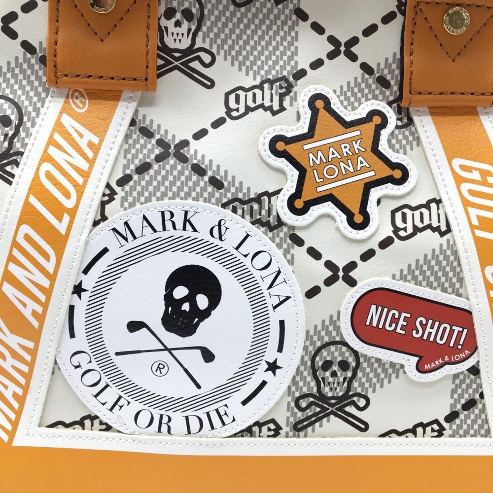 美品】マークアンドロナ カートバッグ アイボリー×オレンジ 総柄