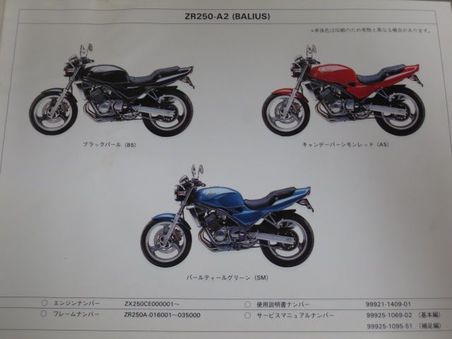 ZR250-A1 A2 A3 A4 A5 BALIUS バリオス 改訂シート付 カワサキ パーツ