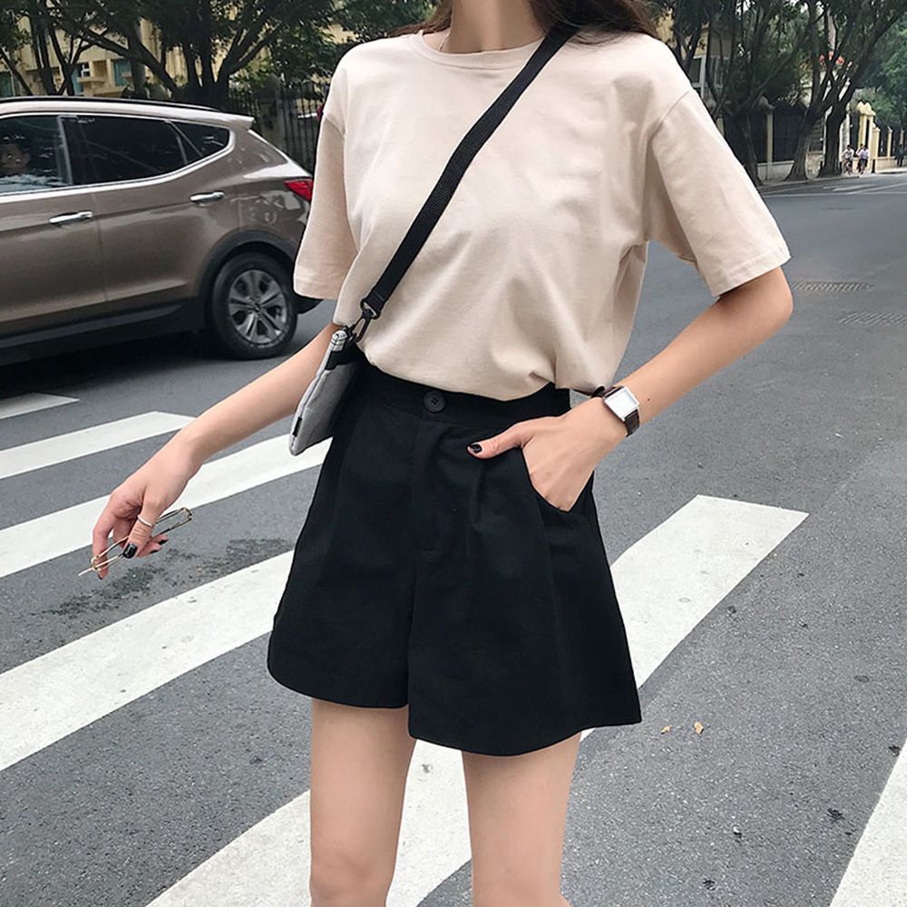ハイウエスト ショートパンツ レディース Aライン 無地 ショー
