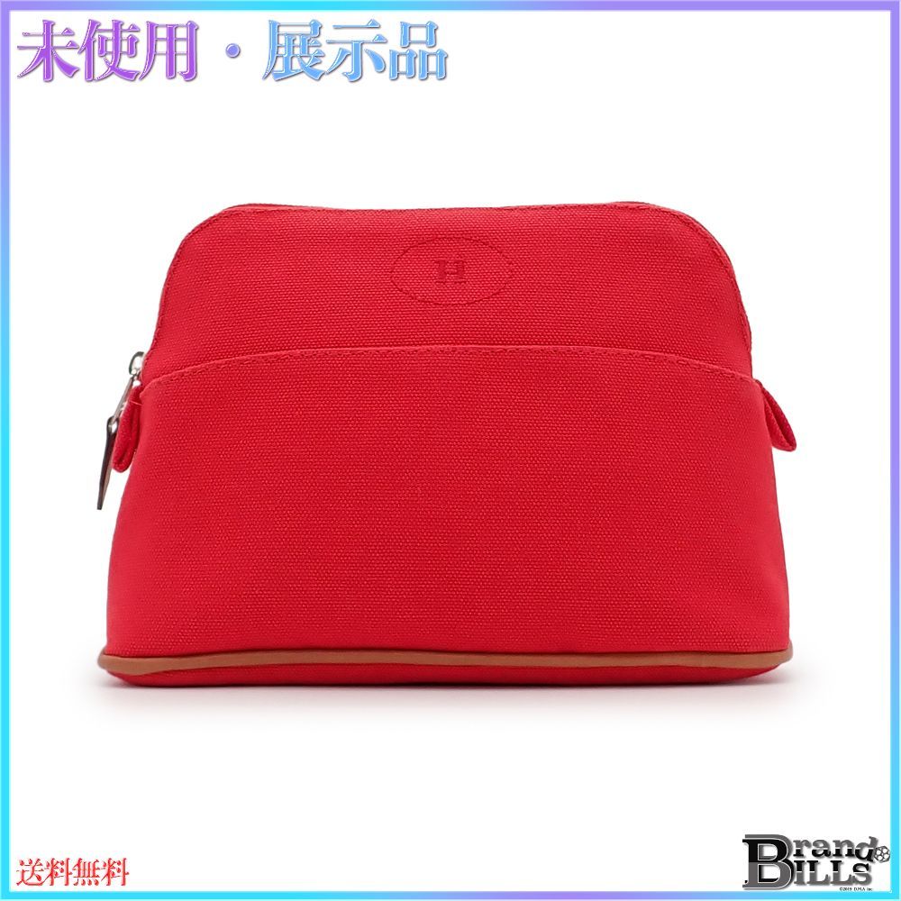 エルメス ボリードポーチ ミニ 20 小物入れ コスメポーチ 化粧ポーチ コットンキャンバス レッド ベージュ