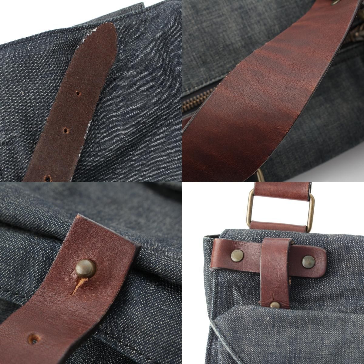 ドリスヴァンノッテン デニム レザー ショルダーバッグ ヴィンテージ 黒 DRIES VAN NOTEN - ドリスヴァンノッテン 90s ライカ期 レザー