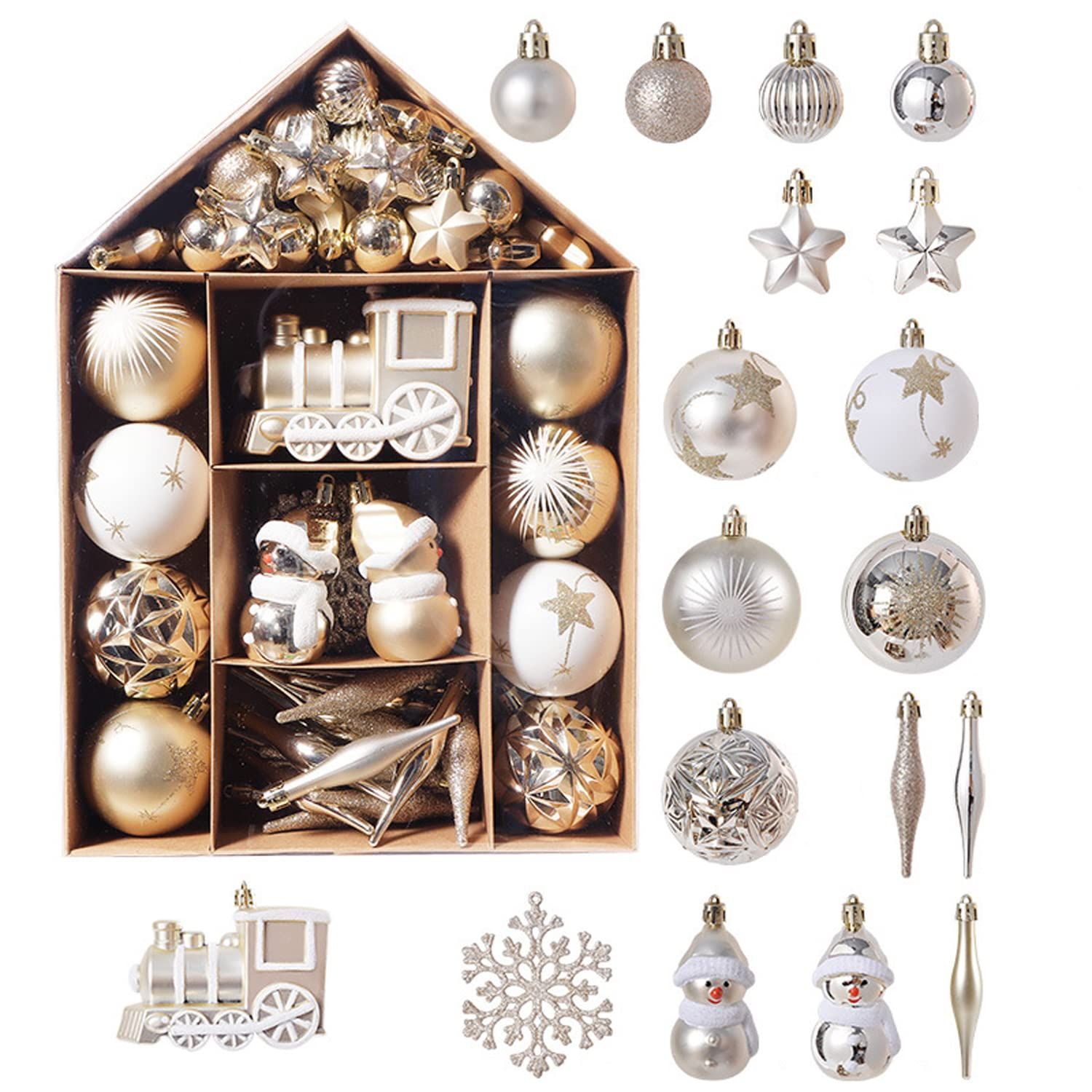 Size:36点セット 6cm_Color:白＆金 クリスマス装飾 飾り ボールオーナメント 豪華 北欧 70個 ツリー デコレーション ボール おしゃれ 店舗 部屋 喫茶店 ホームデコ 用小物 キラキラ ボール クリス