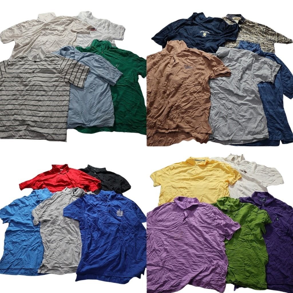 古着卸 まとめ売り ポロシャツ 20枚セット (メンズ 2XL ) 総柄 ボーダー ハーフジップ 無地 ワンポイント 中古 古着 MY3521