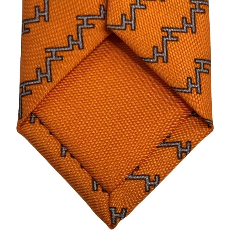 HERMES エルメス ネクタイ ファソネ H柄 総柄 オレンジ ② ☆極美品☆HERMES エルメス ネクタイ ファソネ シルク オレンジ