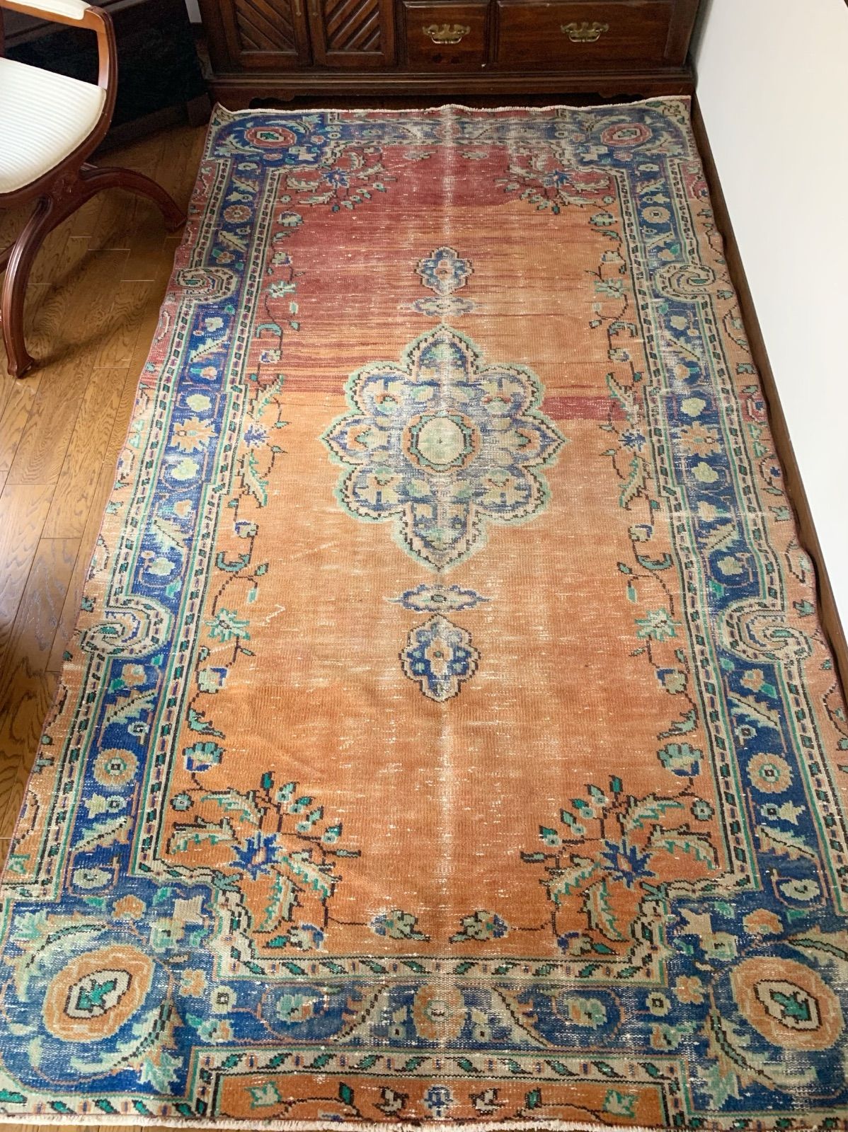 超大判153×253メダリオン イエローオレンジ グレイ トルコヴィンテージ