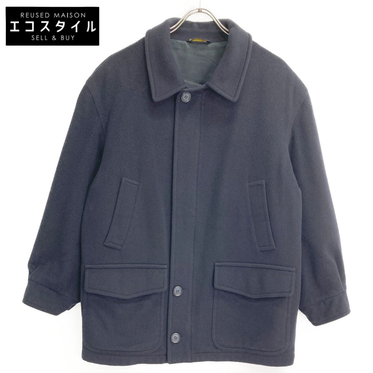 Burberrys バーバリーズ ネイビー カシミヤ100 ハーフコート 70~80s S