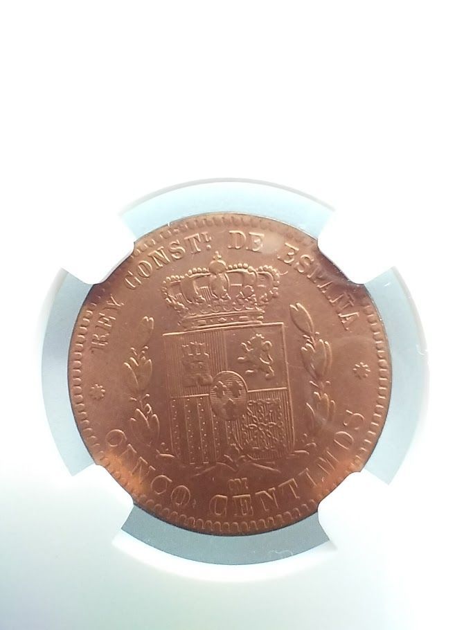 スペイン王国　アルフォンソ12世　10センティモス青銅貨　1878 NGC XF 1878OM スペイン 5センティモ銅貨 アルフォンソ12世 - メルカリ