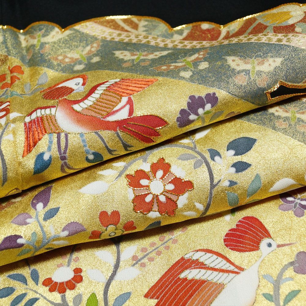黒留袖 少難有品 雲取に鳳凰更紗模様 本金箔 刺繍 丸に四ツ目菱