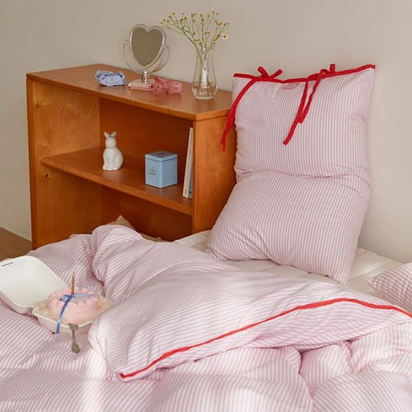 布団カバー 枕カバー 韓国 リボン シーツ 布団セット ストライプ シングル ふとんセット 洗える おしゃれ かわいい ピンク ブルー 緑 オールシーズン 快眠インテリア 防ダニ 一人暮らし ほこりのでにくい 二人用 maatila ブランド ピンク WWW_SKLAD-KIRPICHA_RU