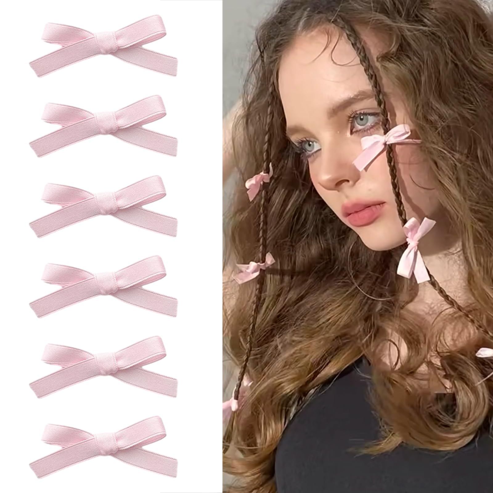 ブルーチェックのリボンヘアクリップレーストリムヘッドウェア
