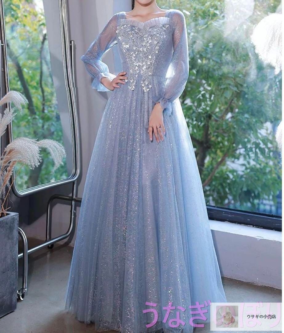 【送料無料】 小花柄のデザインが 長袖 イブニングドレス 夢が叶う