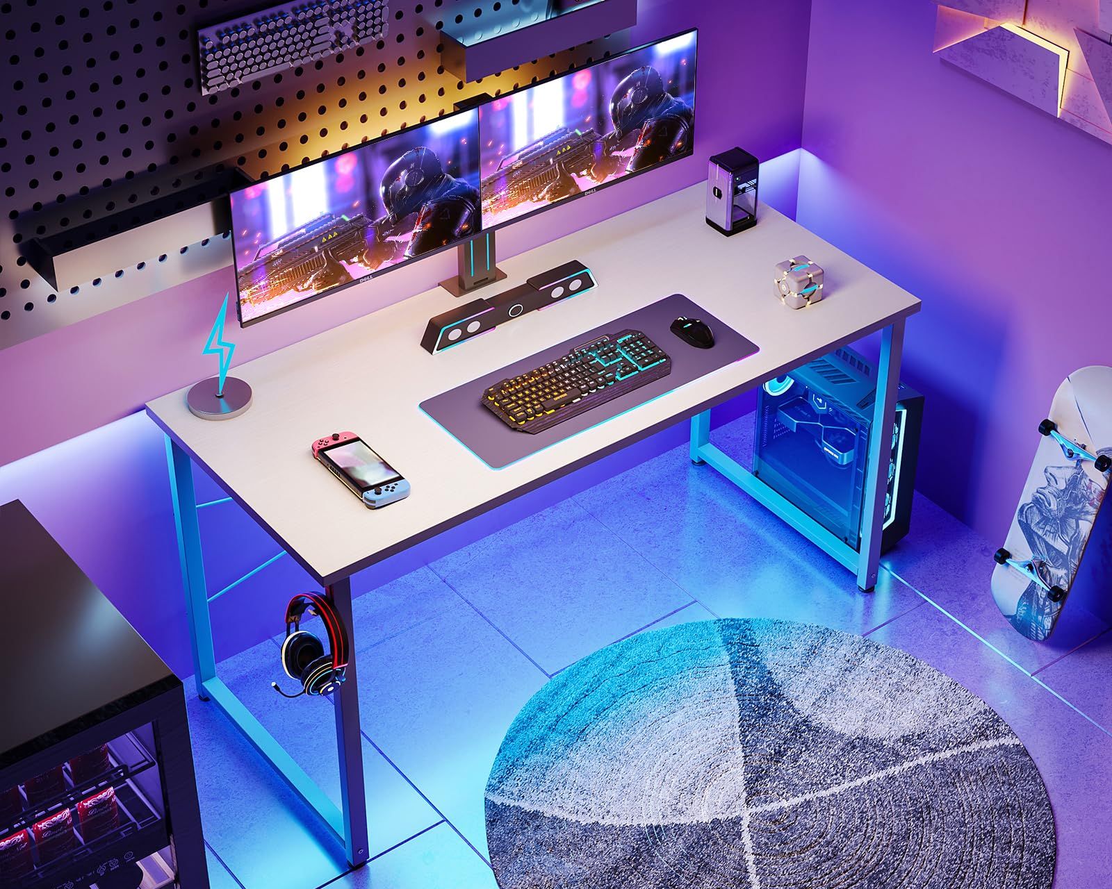 ご注文期待致します!  在庫 パソコンデスク 子 ゲームデスク 幅120cm computer desk pcデスク オフィスデスク 机 学習机 シンプル ゲーミングデスク コンパクト フック付き デスク 在宅ワーク おしゃれ ODK 組立簡単 白い 変化