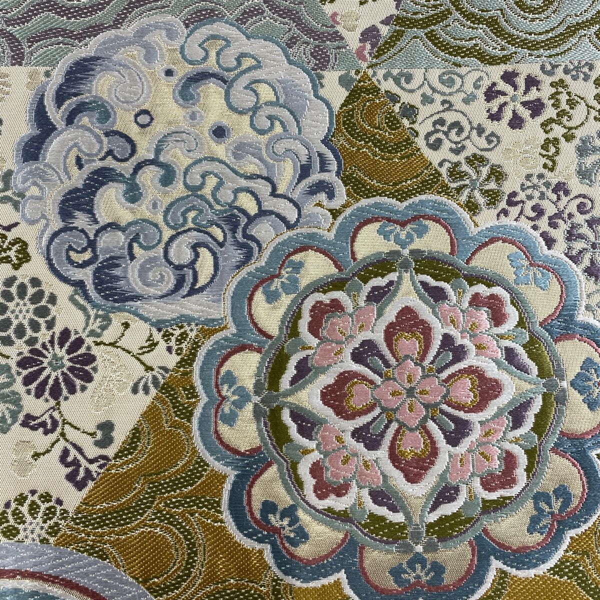 袋帯 美品 名品 幾何学模様 金糸 銀糸 弱 墨色 六通 正絹 【中古】