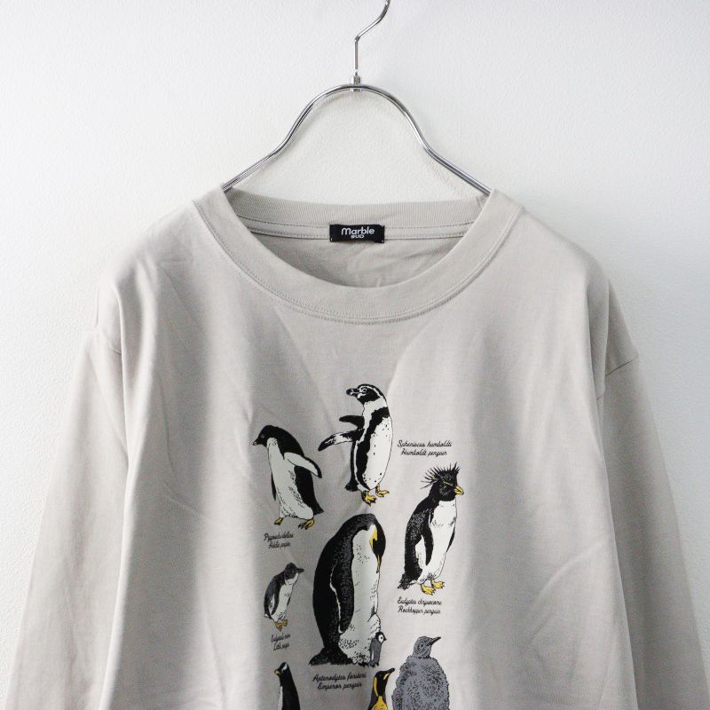 美品 2023年 マーブルシュッド marble sud Zukan penguin L/S TEE コットン長袖Tシャツ 薄グレー/日本製 トップス ロンT【2400014453720】 美品 2023年 マーブルシュッド marble sud Zukan penguin L/S