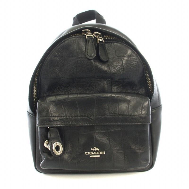 コーチ COACH リュック デイパック クロコ型押し レザー 黒 ブラック