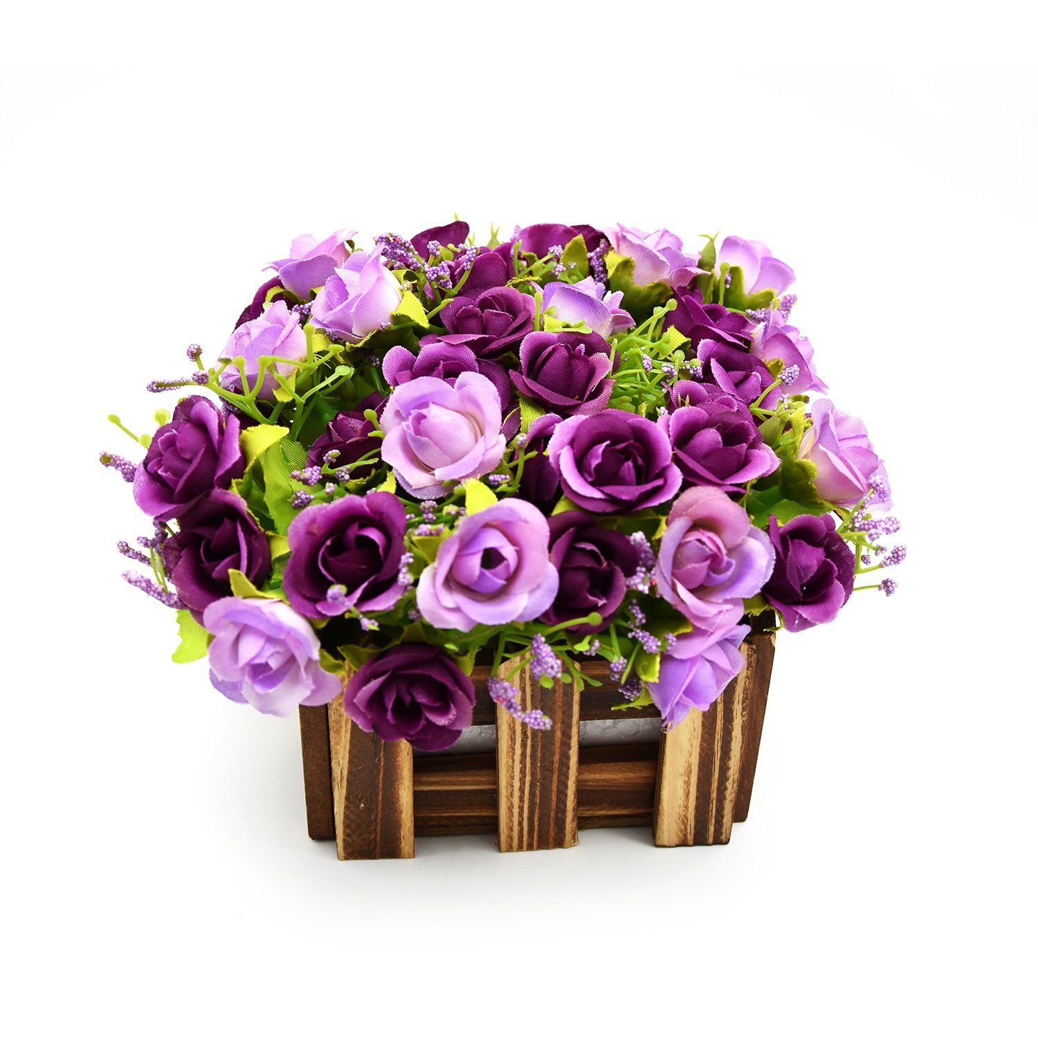 お祝い ギフト インテリア フェイクグリーン 花柵 木 光触媒 造花 人工観葉植物 パープル ミニダイヤーバラ BEADY