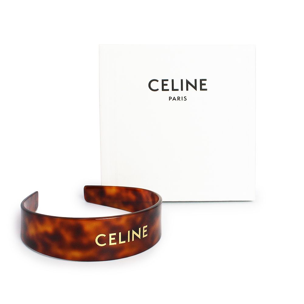 セリーヌ ロゴ ヘア ヘッドバンド カチューシャ アセテート スチール ハバナブロンド ドレ ブラウン ゴールド金具 46Y376CEA CELINE