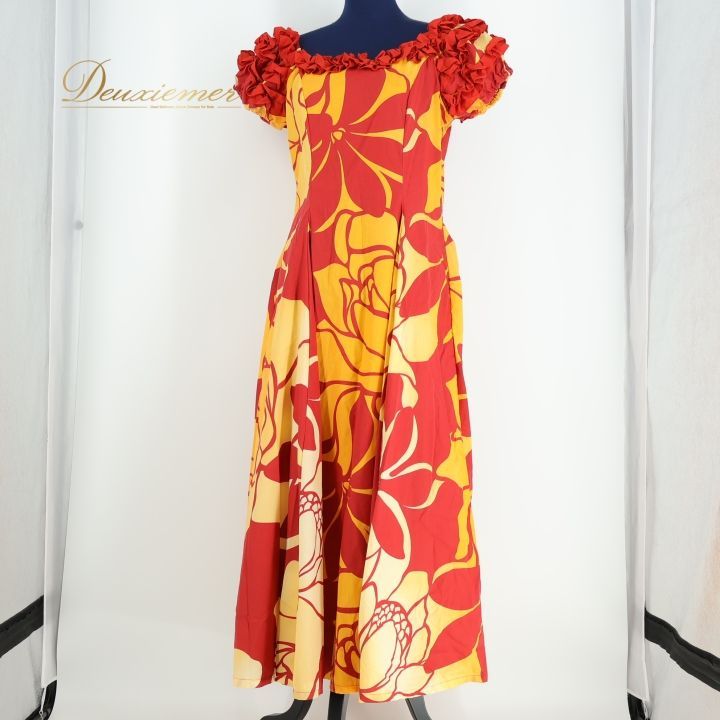 フラダンス 衣装 ワンピース ドレス レッド系 マカマカ フラ ダンス 赤