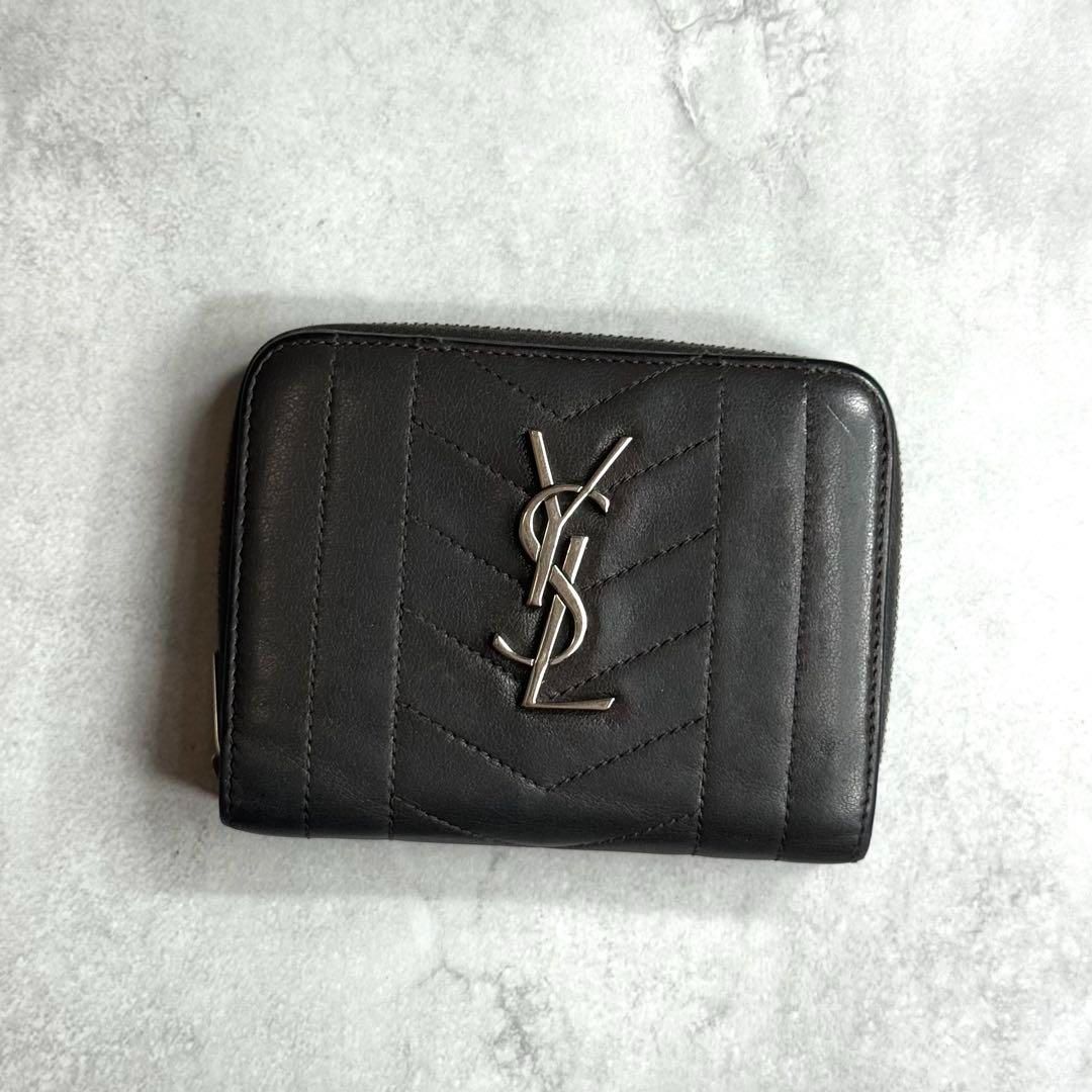 鑑定済み サンローラン 財布 カサンドラ YSL 金具 グレー コンパクト 鑑定済み サンローラン 財布 カサンドラ YSL 金具 グレー
