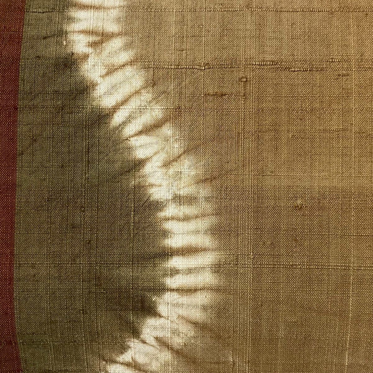 名古屋帯 秀品 紬地 縞 幾何学模様 絞り 茶色 正絹