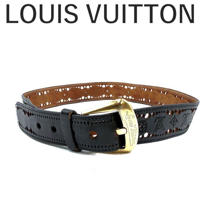ルイヴィトン LOUIS VUITTON ベルト サンチュール フェニックス パンチングレザー 濃紺 ゴールド