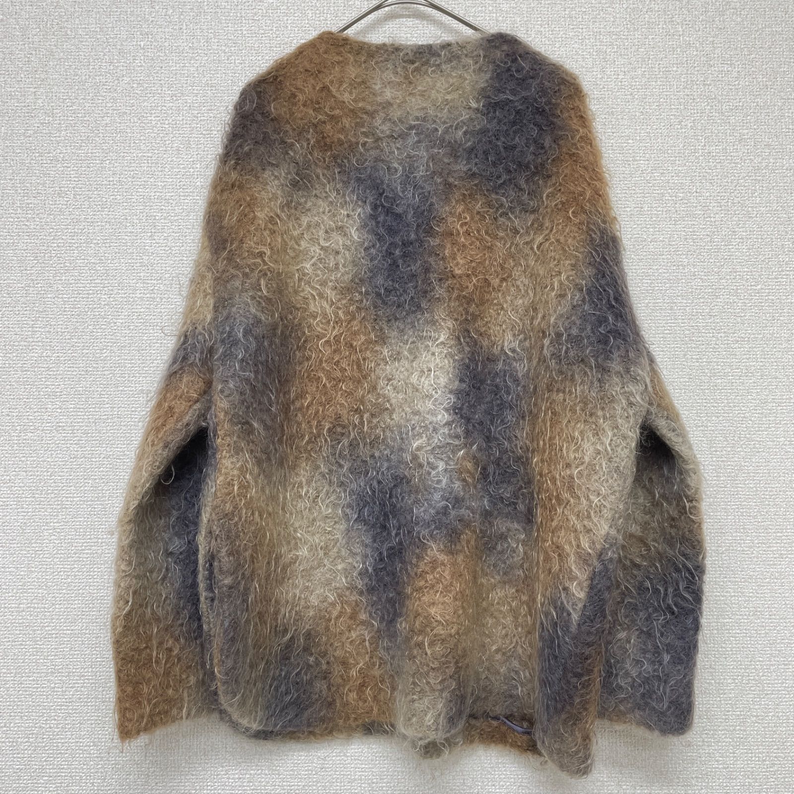 saqui サキ モヘヤ ニット トップス セーター スリット アシンメトリー ウール ブラウン 総柄 36