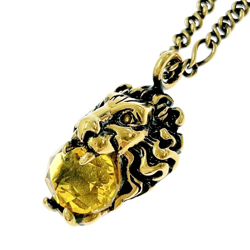 中古】GUCCI グッチ GP クリスタル ライオンヘッド ネックレス 