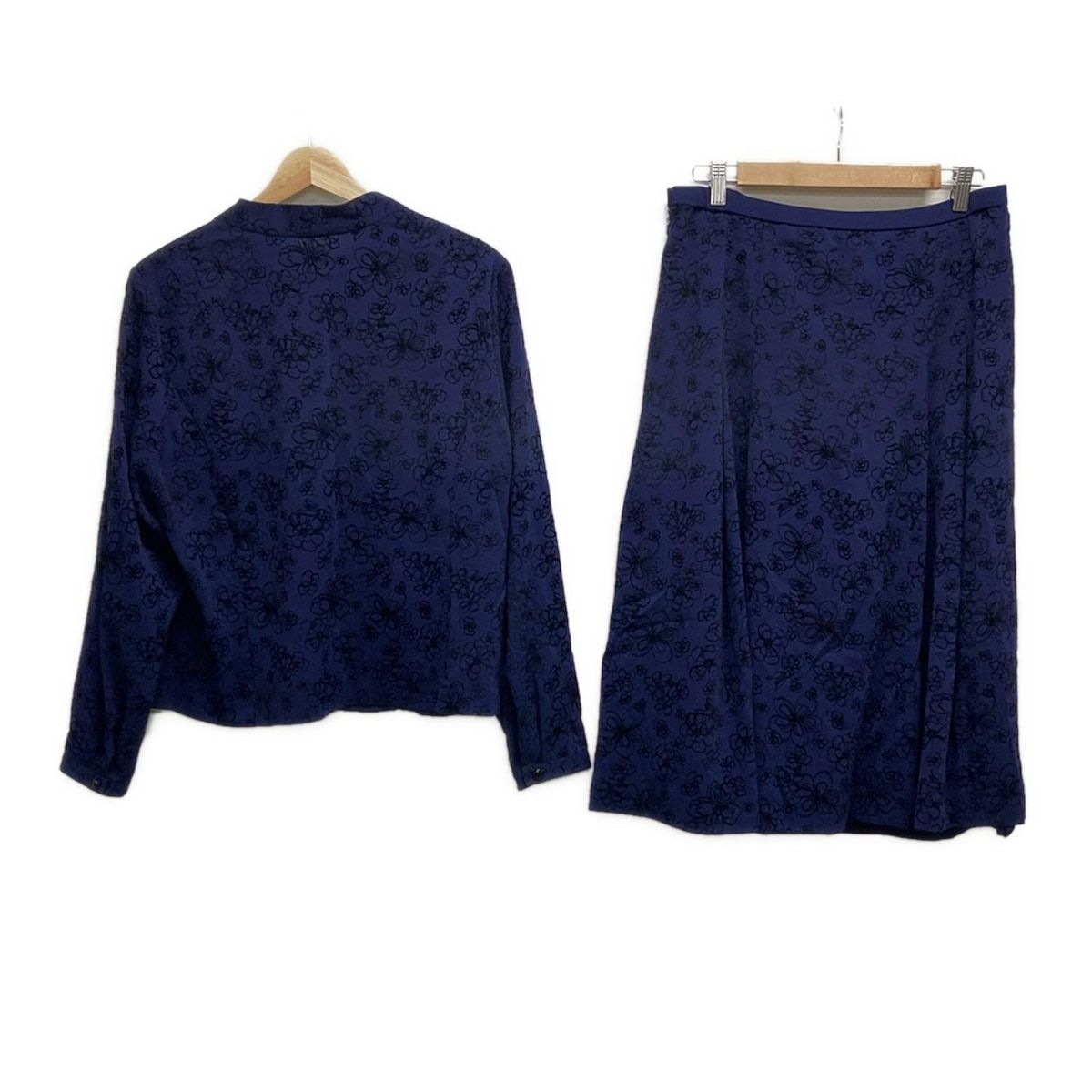 Leilian レリアン チェック ウール セットアップ ジャケット スカート レリアン スカートセットアップ Lサイズ 紺地 紫×茶色 チェック