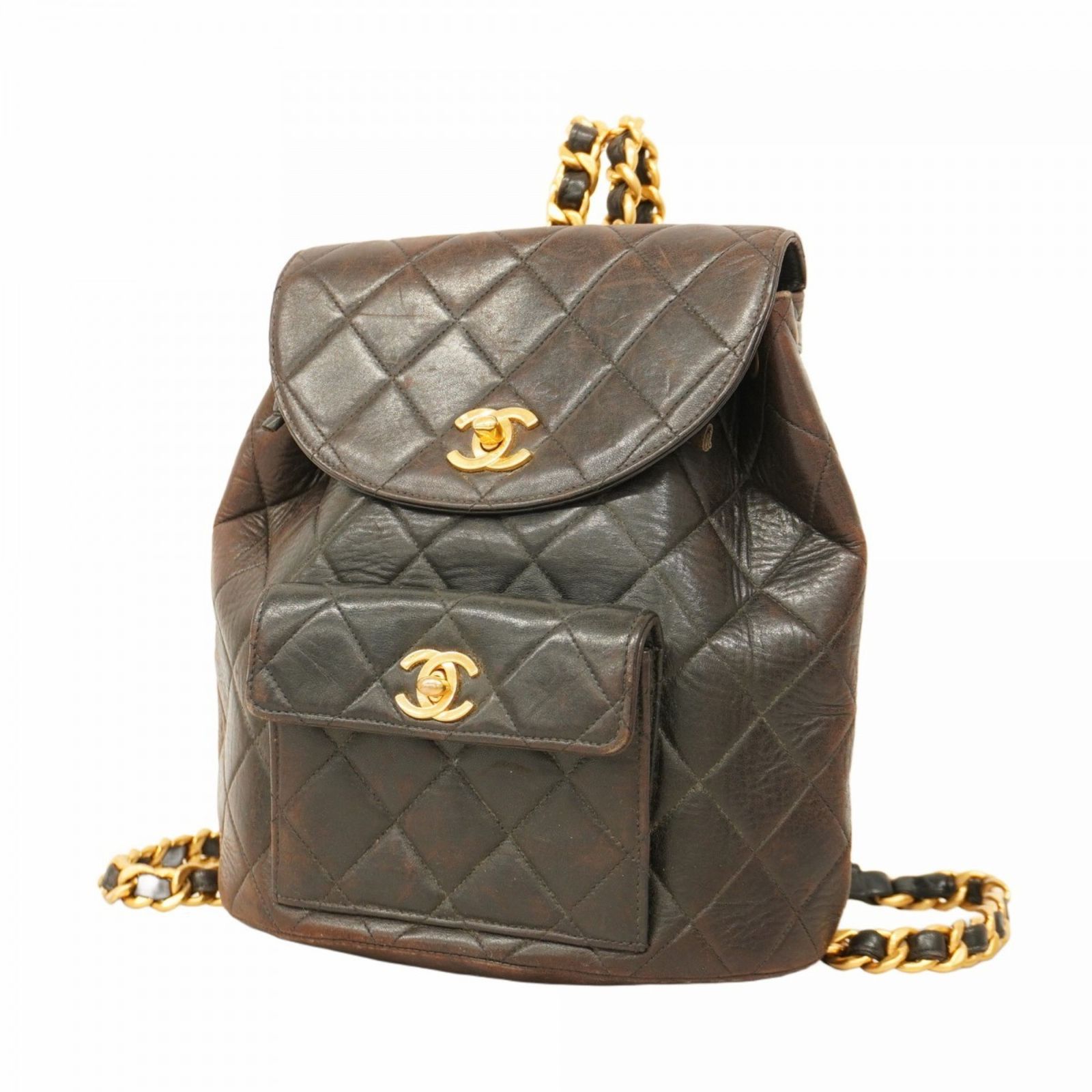 シャネル Chanel シャネル リュック デイパック マトラッセ チェーンショルダー ラムスキン ブラック レディース