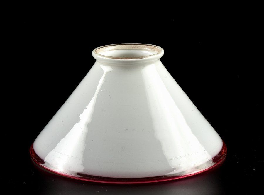 蔵C8008a レトロ ガラス電笠 縁赤 ランプシェード