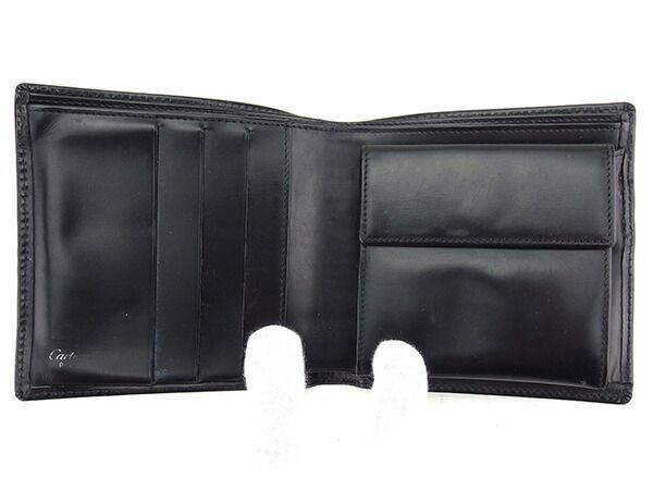 カルティエ 二つ折り財布 財布 パシャ ブラック×シルバー レザー