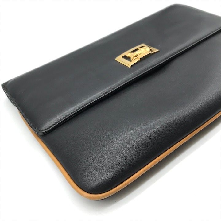 美品 CELINE セリーヌ 馬車金具 レザー クラッチ セカンド
