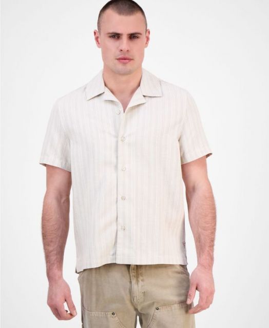 【送料無料】 ゲス メンズ シャツ トップス Men's Fletcher Short Sleeve Button-Front Camp Shirt Quicksand Multi