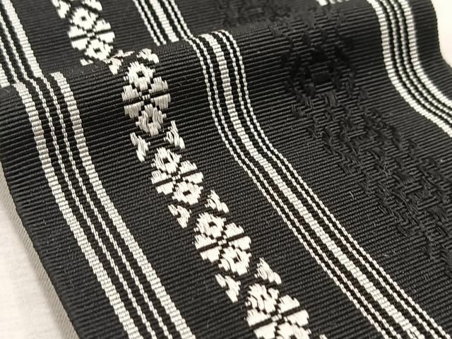 平和屋着物●男性 角帯 遠藤織物 献上 黒地 証紙付き 正絹 BAAV4387yc