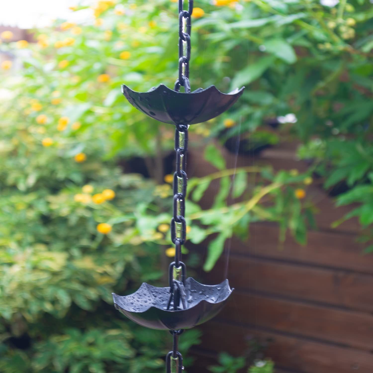 夢の行 レインチェーン 傘の桶 13個 ブラック 260cm 雨どい部品 雨樋 インストールが簡単です アースくぎ ブラケットとフックを含む