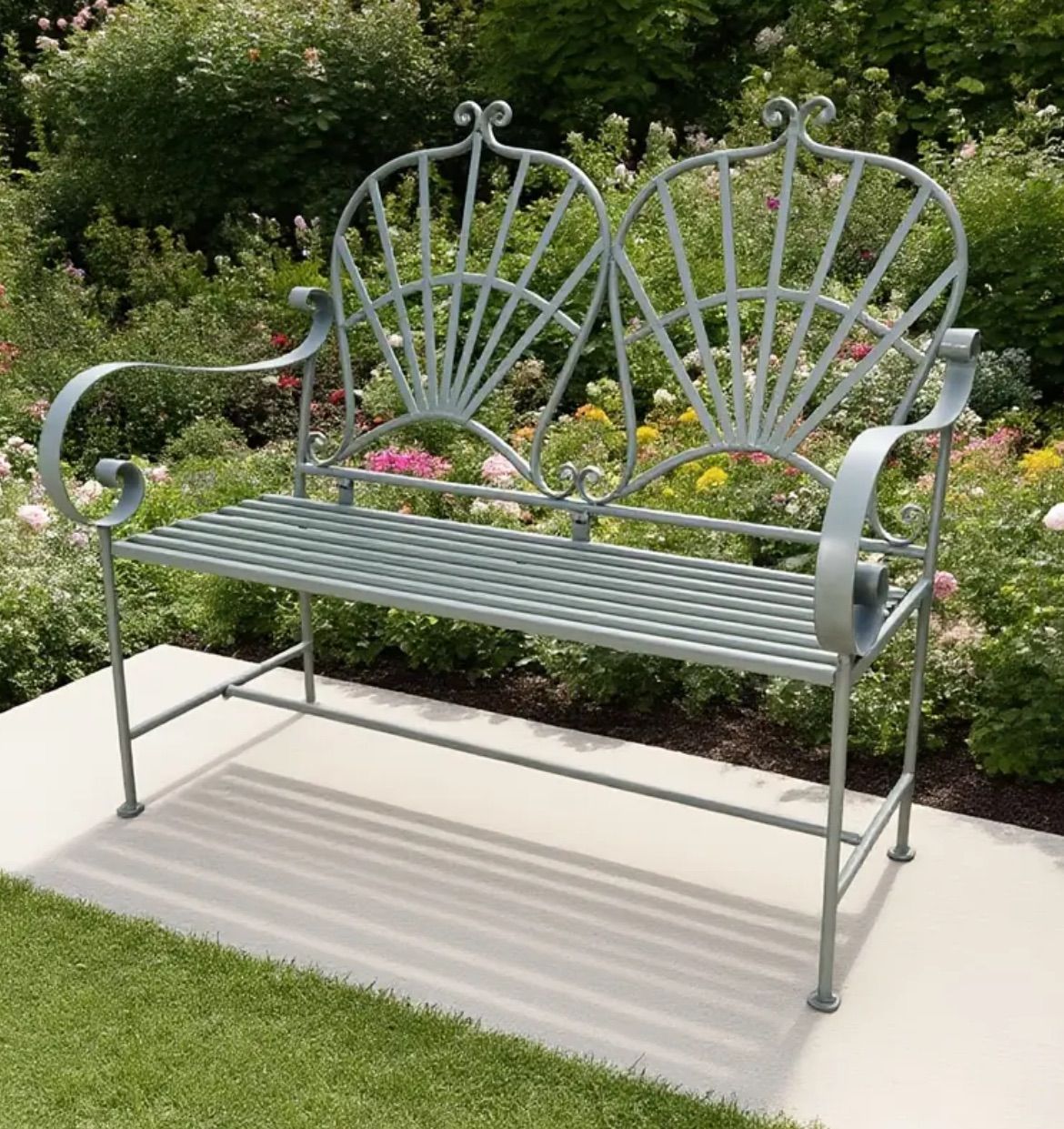 ♡専用♡ 金属フレームパティオベンチ、屋外ベンチ、背もたれ付きガーデンベンチ
