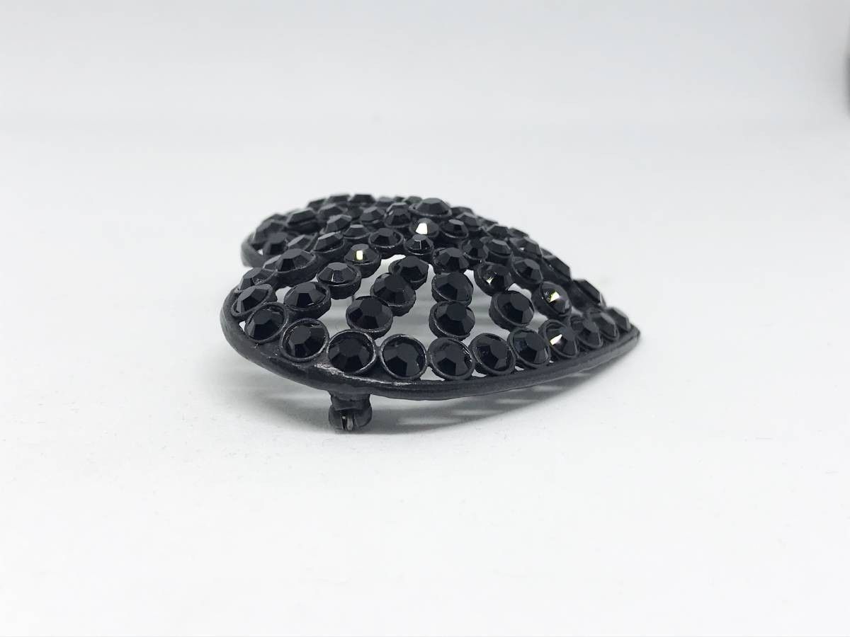 希少 初期 NUMBER (N)INE ブラックラインストーン ハート型ブローチ