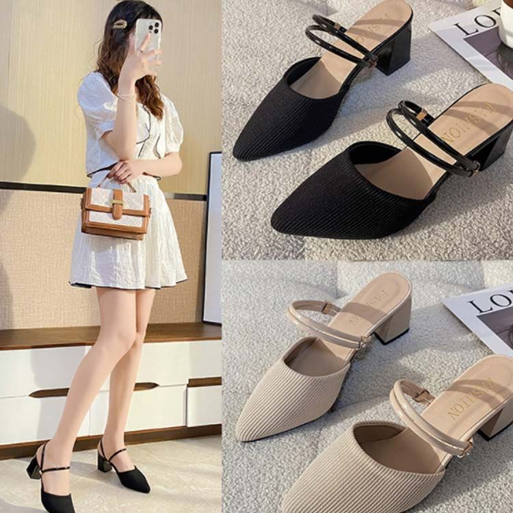 パール付き 2way ミュール パンプス プチプラ高品質♪ チャンキーヒール サンダル レディース ミュール 2way パンプス
