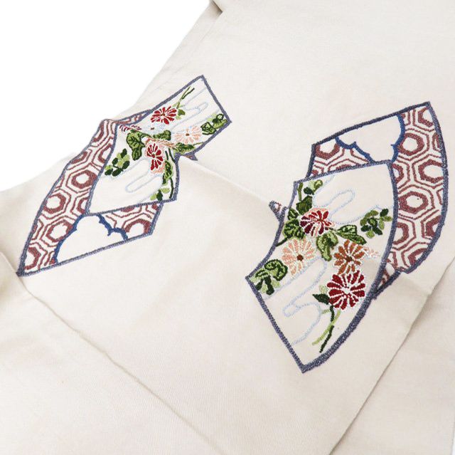 【袋帯】刺繍　アンティーク帯　O-373 アンティーク リバーシブル 昼夜帯 金駒刺繍 刺繍 袋帯 着物