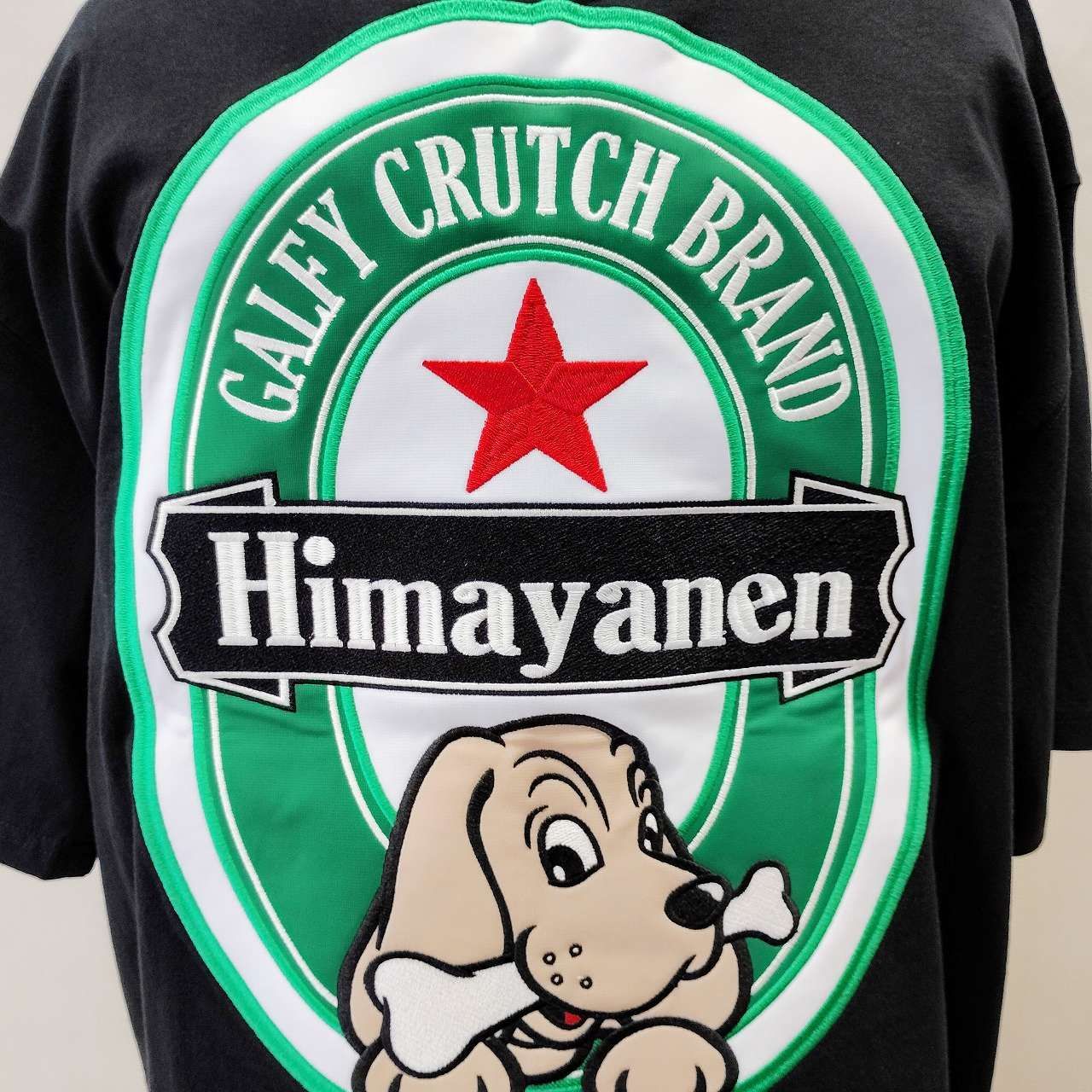 ガルフィー GALFY ハイネ犬風デザイン 半袖Tシャツ 黒 （L） It