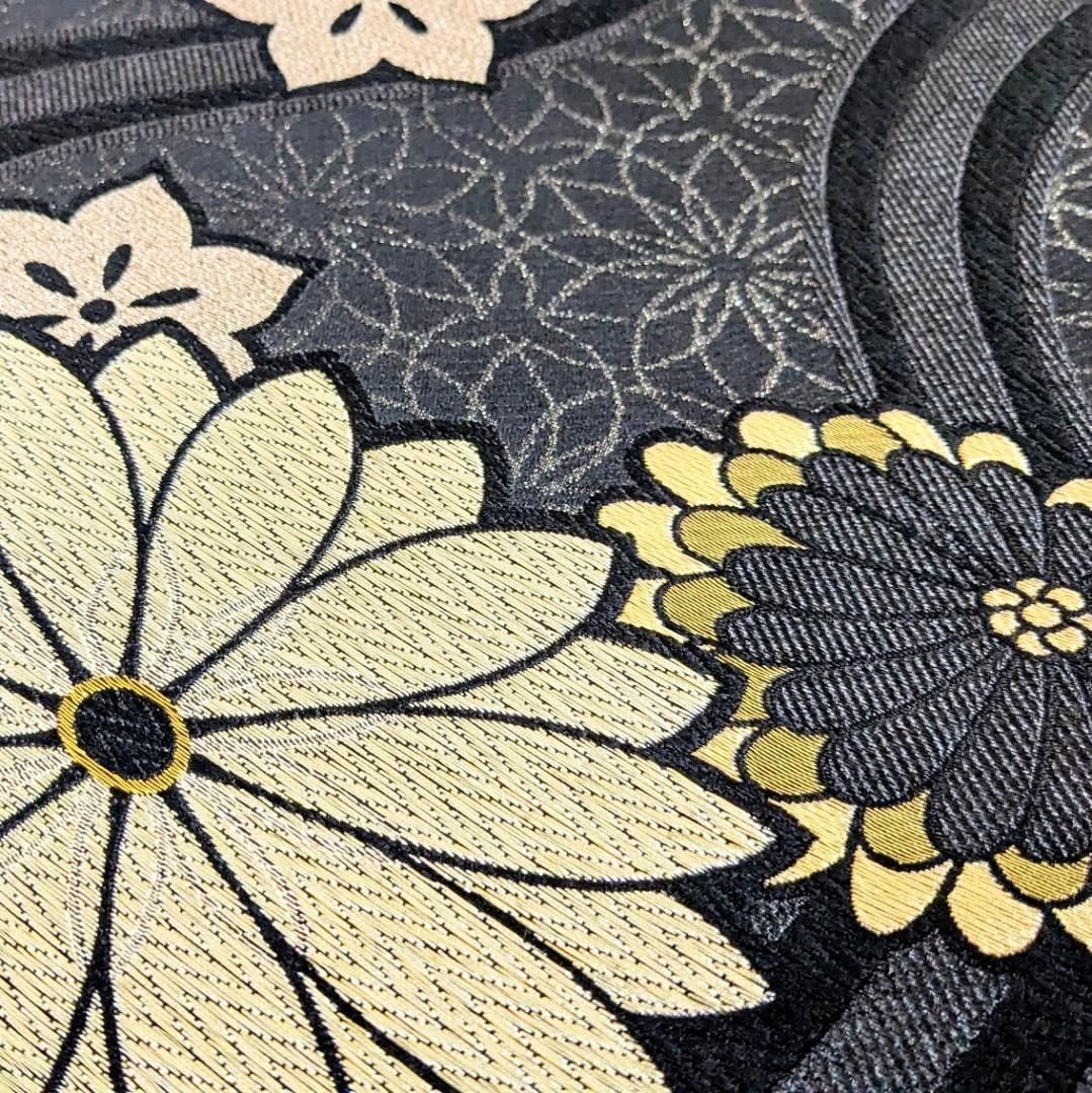 新品・仕立て上がり】袋帯 黒 ブラック 金 全通 ポリエステル kb35  