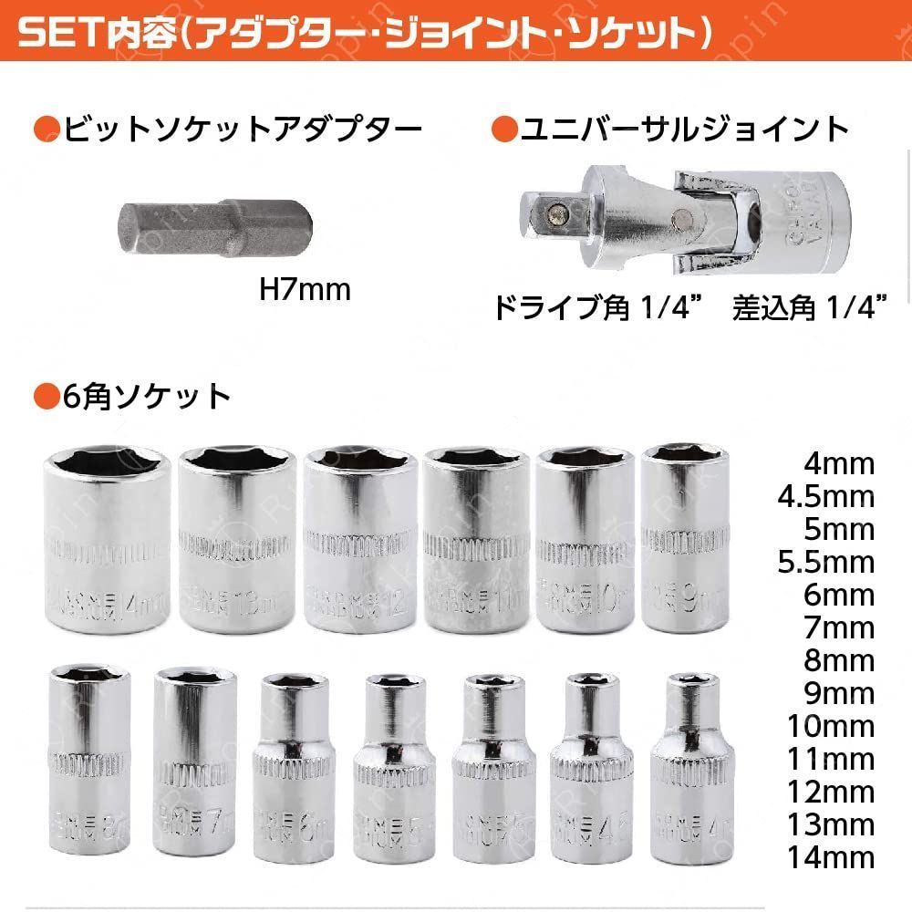 Rikopin(リコピン) ソケットレンチセット 差込角6.3mm (1/4インチ) 車 レンチ スリーブ ラチェットレンチ 46 ソケットドライバー組み合わせ ツール (グリーン) thumbnail 4