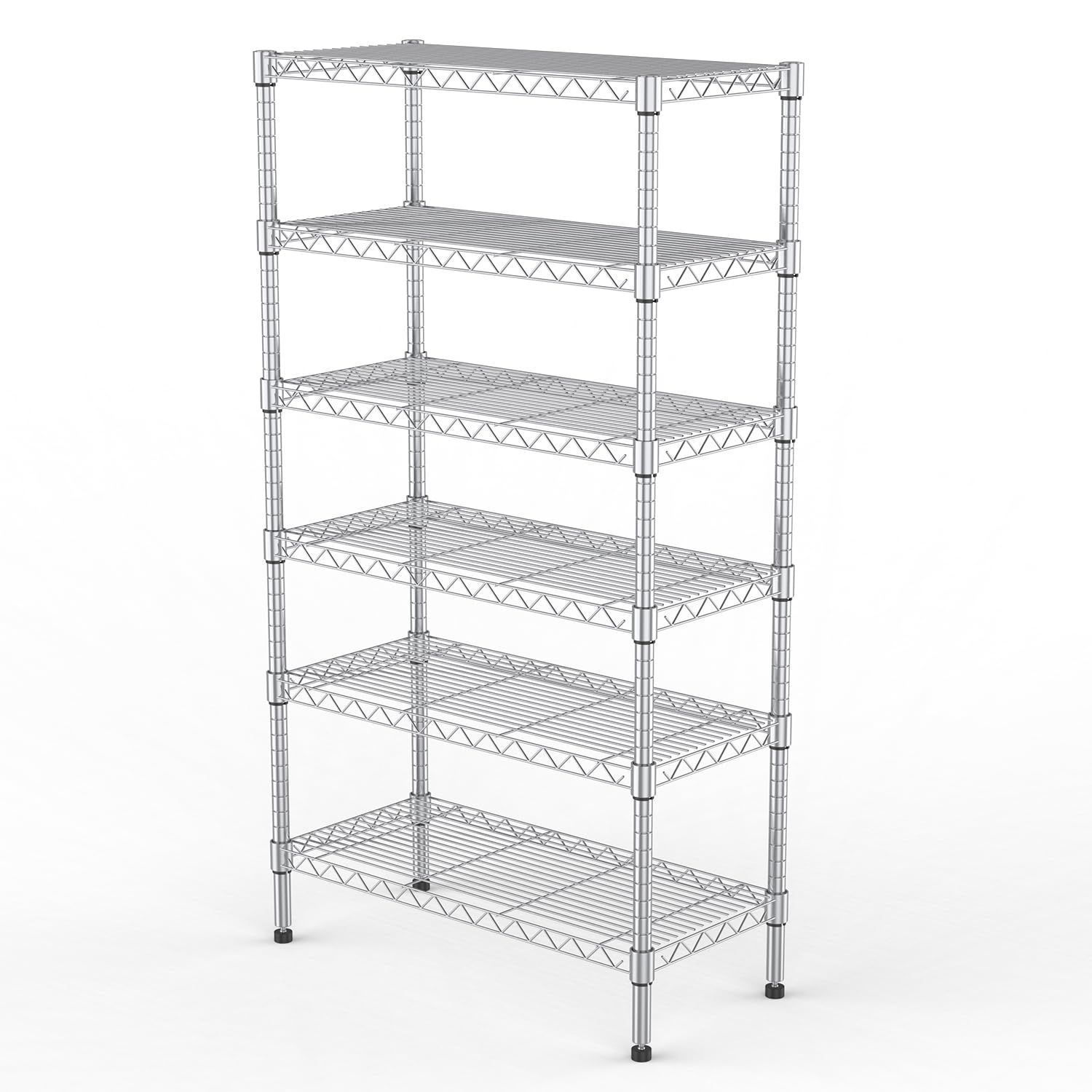 Luckycoco ラック スチールラック メタル シェルフ 棚 キッチン収納 6段 ポール径19mm 幅59×34奥行×高さ150cm 耐荷重390kg 防サビ シルバー