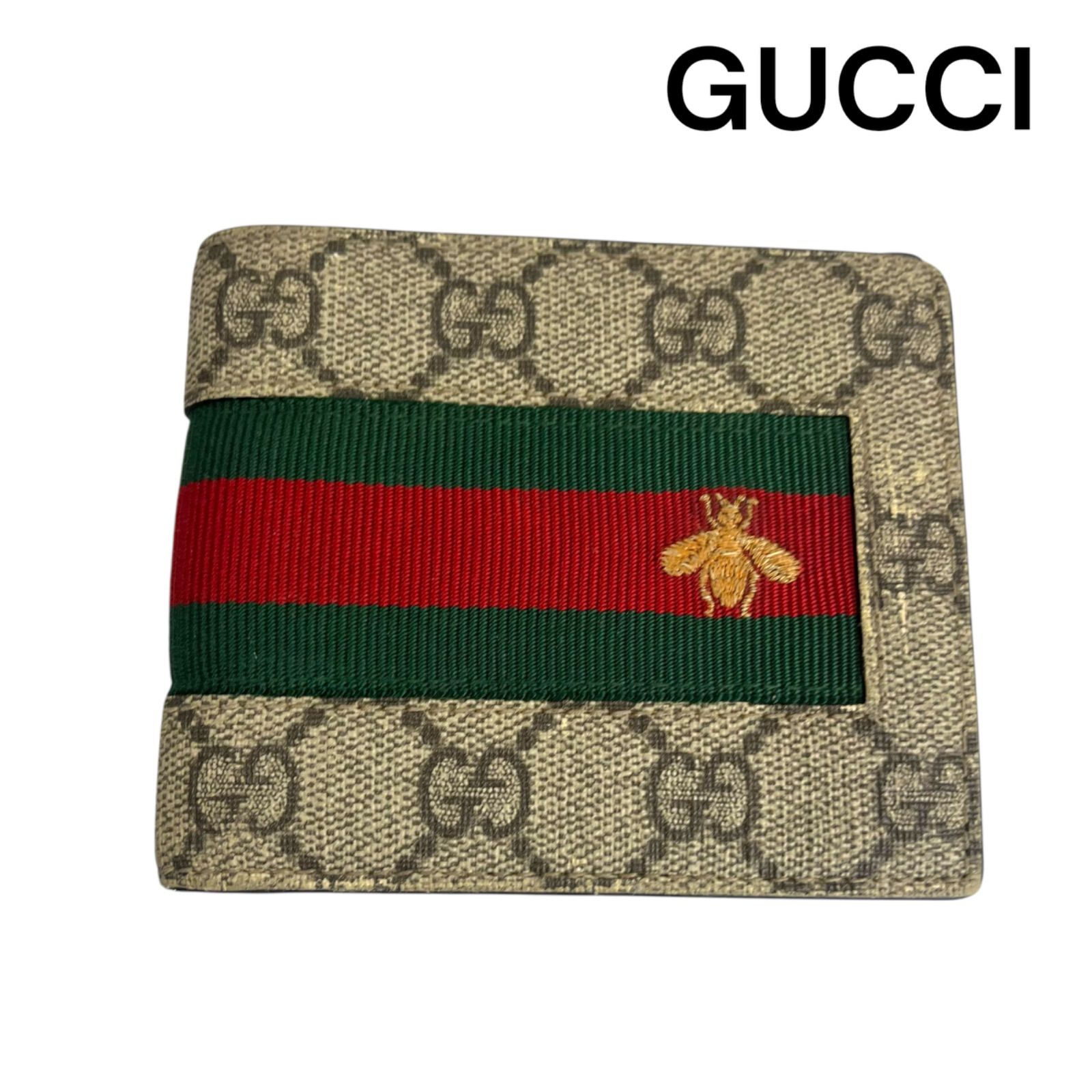 美品‼️グッチ　オンライン限定　GGスプリーム　　蜂　ビー　札入れ　二つ折り財布 ○美品 グッチ GUCCI オンライン限定 GGスプリーム 蜂 ビー