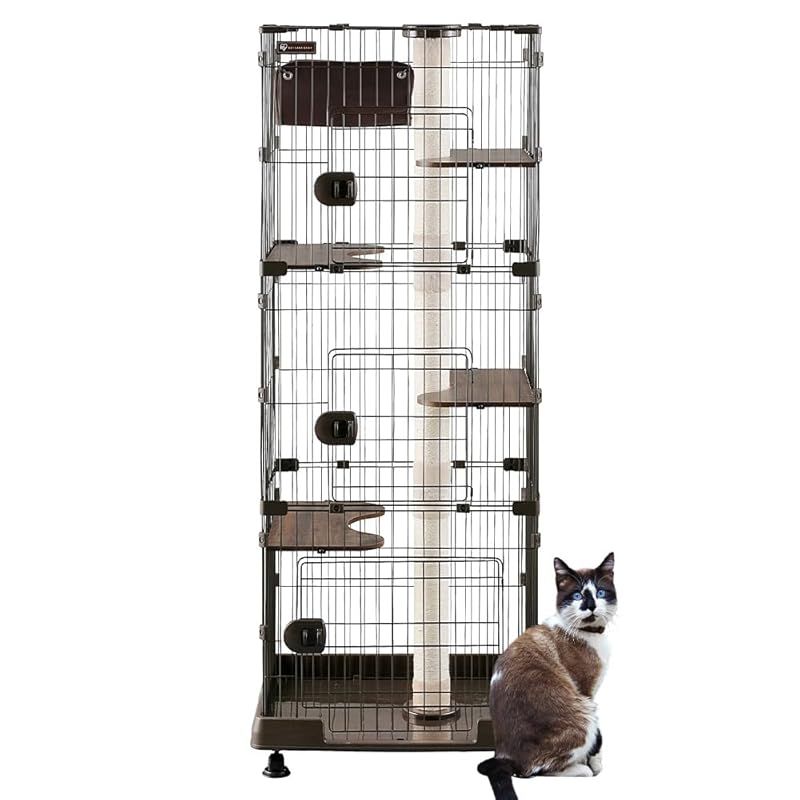 アイリスオーヤマ キャットタワー付ケージ スリム ダークブラウン 猫用 高さ169×幅69×奥行54.5cm PCLC-703 1