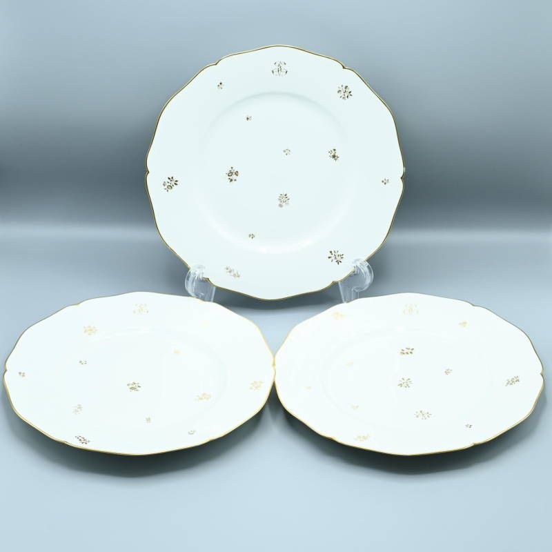 Sevres セーブル セーヴル 金彩小花文プレート 3点セット 大皿 ホワイト アンティーク M07-t007